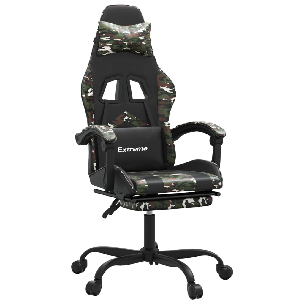 drejelig gamingstol med fodstøtte kunstlæder sort camouflage