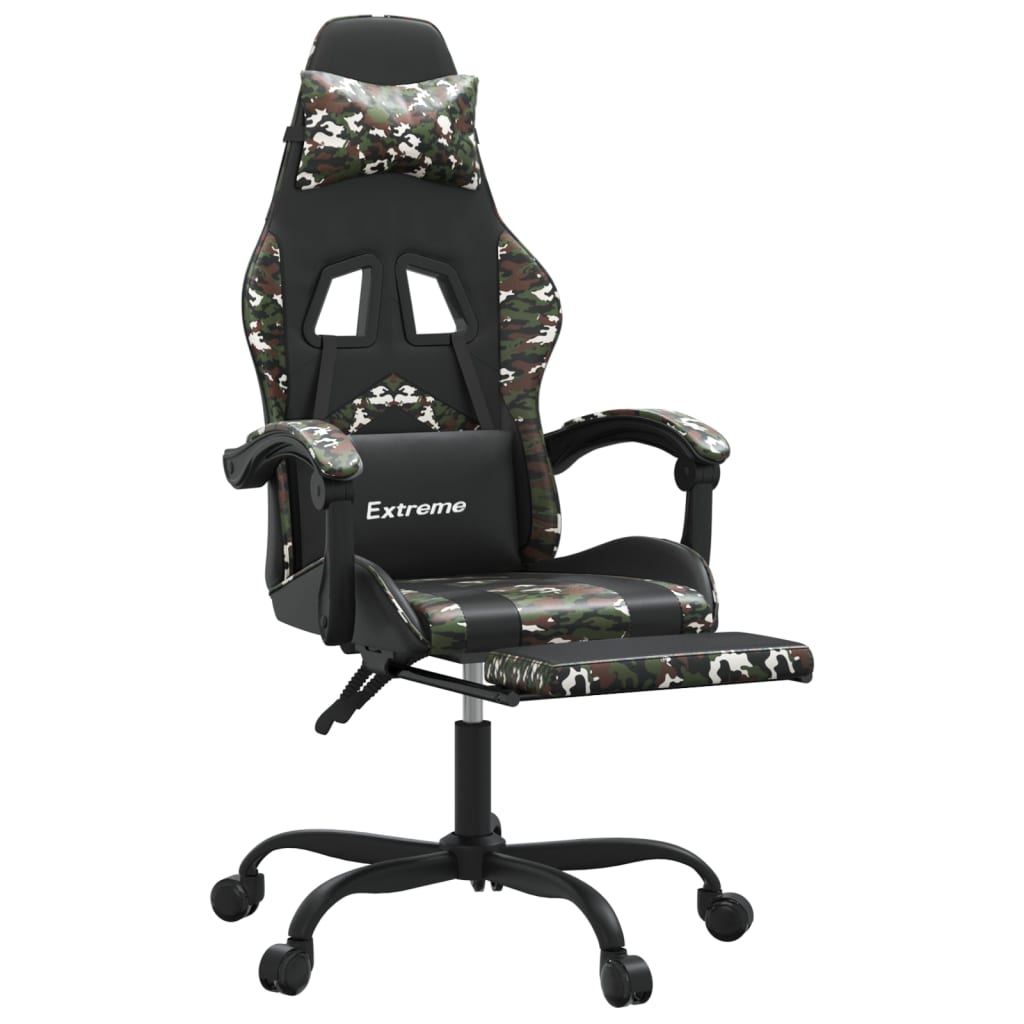 drejelig gamingstol med fodstøtte kunstlæder sort camouflage