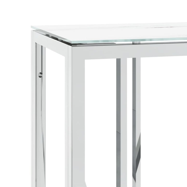 konsolbord 110x30x70 cm rustfrit stål og glas sølvfarvet