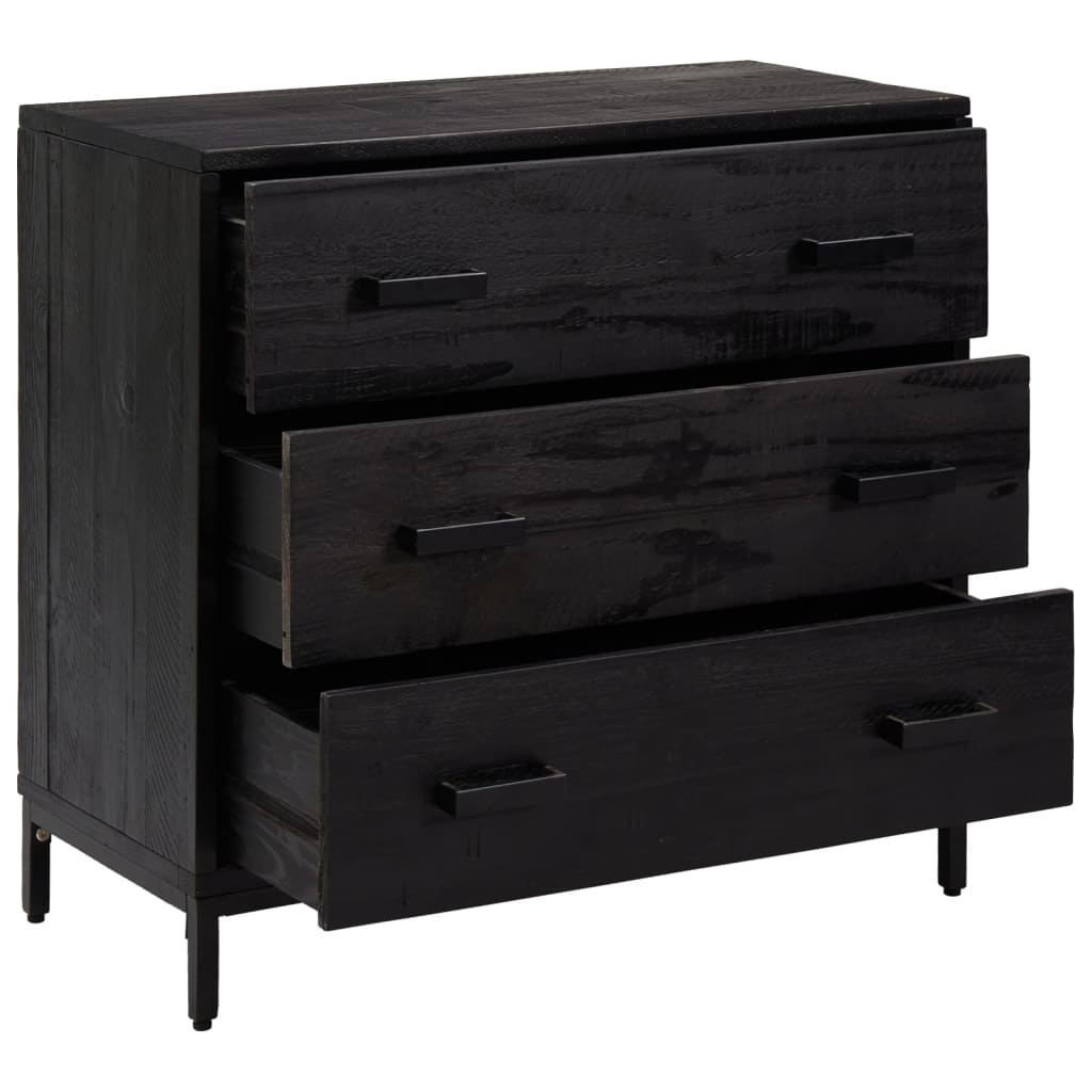 kommode 75x35x70 cm massivt fyrretræ sort