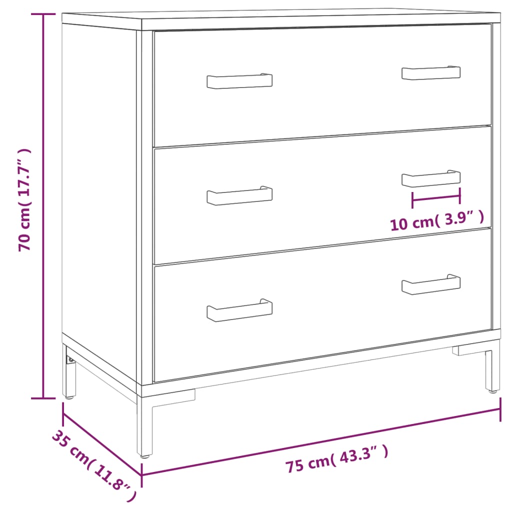 kommode 75x35x70 cm massivt fyrretræ sort