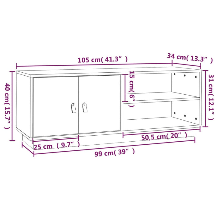 tv-bord 105x34x40 cm massivt fyrretræ grå