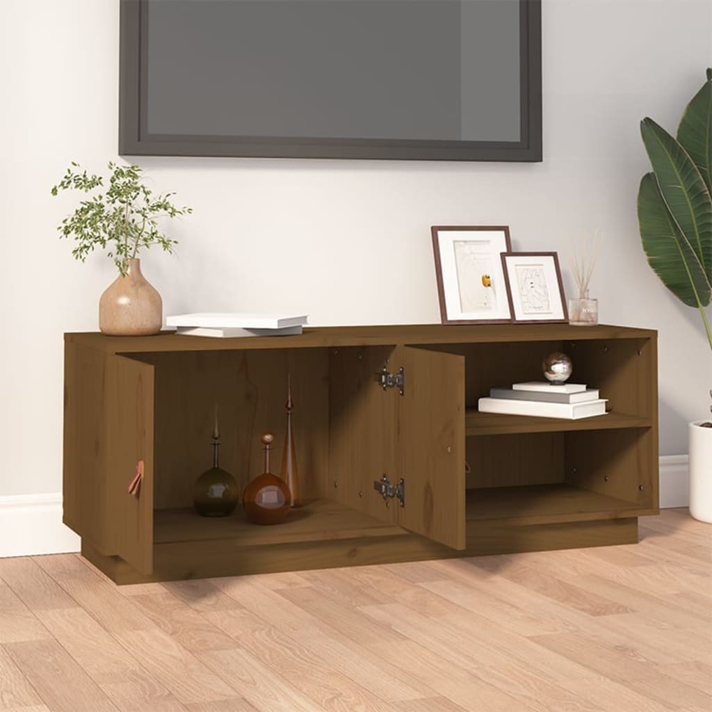 tv-bord 105x34x40 cm massivt fyrretræ gyldenbrun