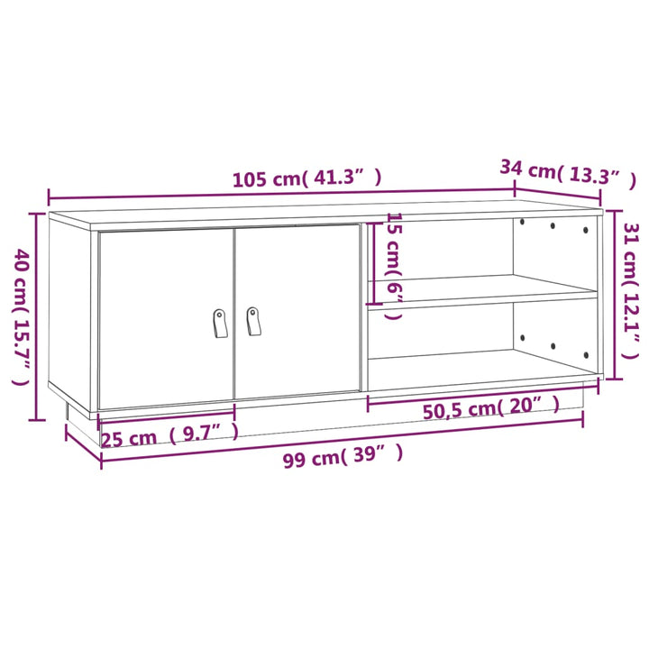 tv-bord 105x34x40 cm massivt fyrretræ gyldenbrun