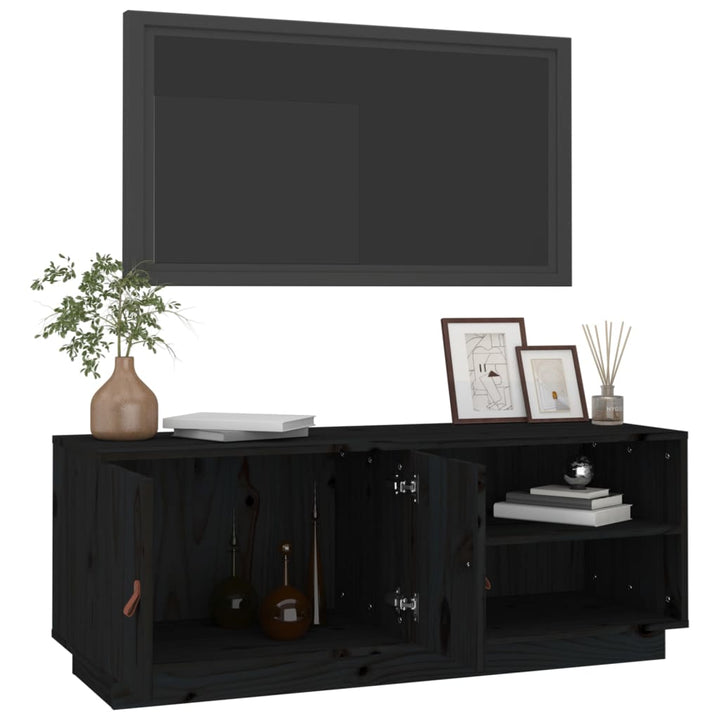 tv-bord 105x34x40 cm massivt fyrretræ sort