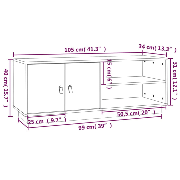 tv-bord 105x34x40 cm massivt fyrretræ sort