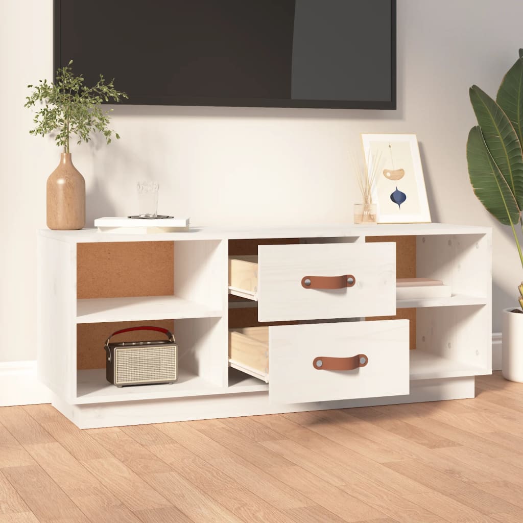 tv-bord 100x34x40 cm massivt fyrretræ hvid