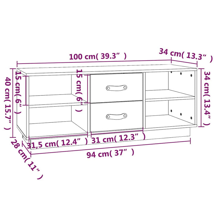 tv-bord 100x34x40 cm massivt fyrretræ hvid