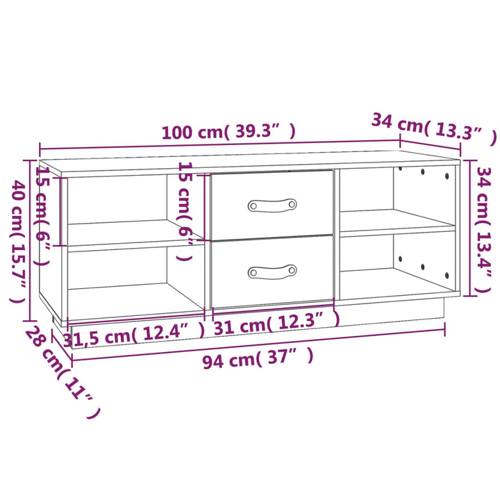 tv-bord 100x34x40 cm massivt fyrretræ hvid