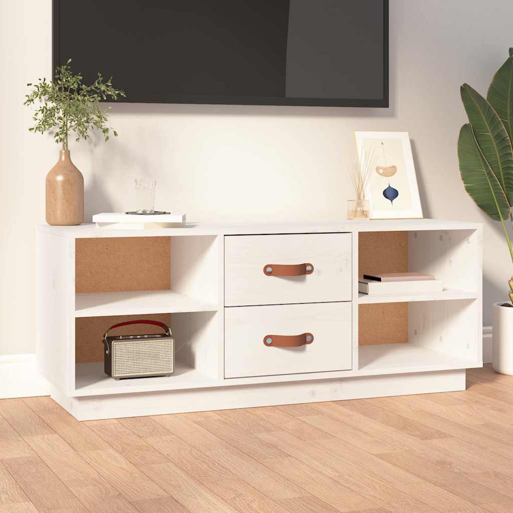 tv-bord 100x34x40 cm massivt fyrretræ hvid