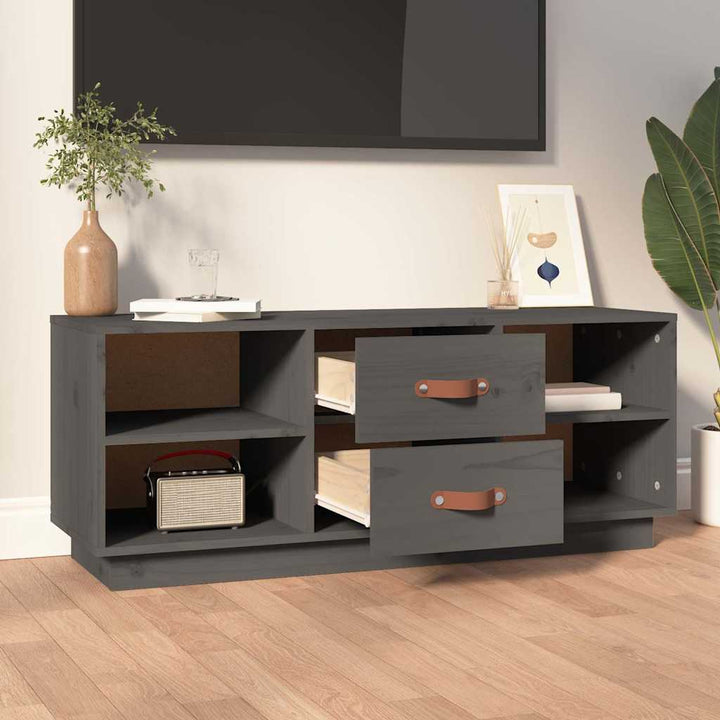 tv-bord 100x34x40 cm massivt fyrretræ grå