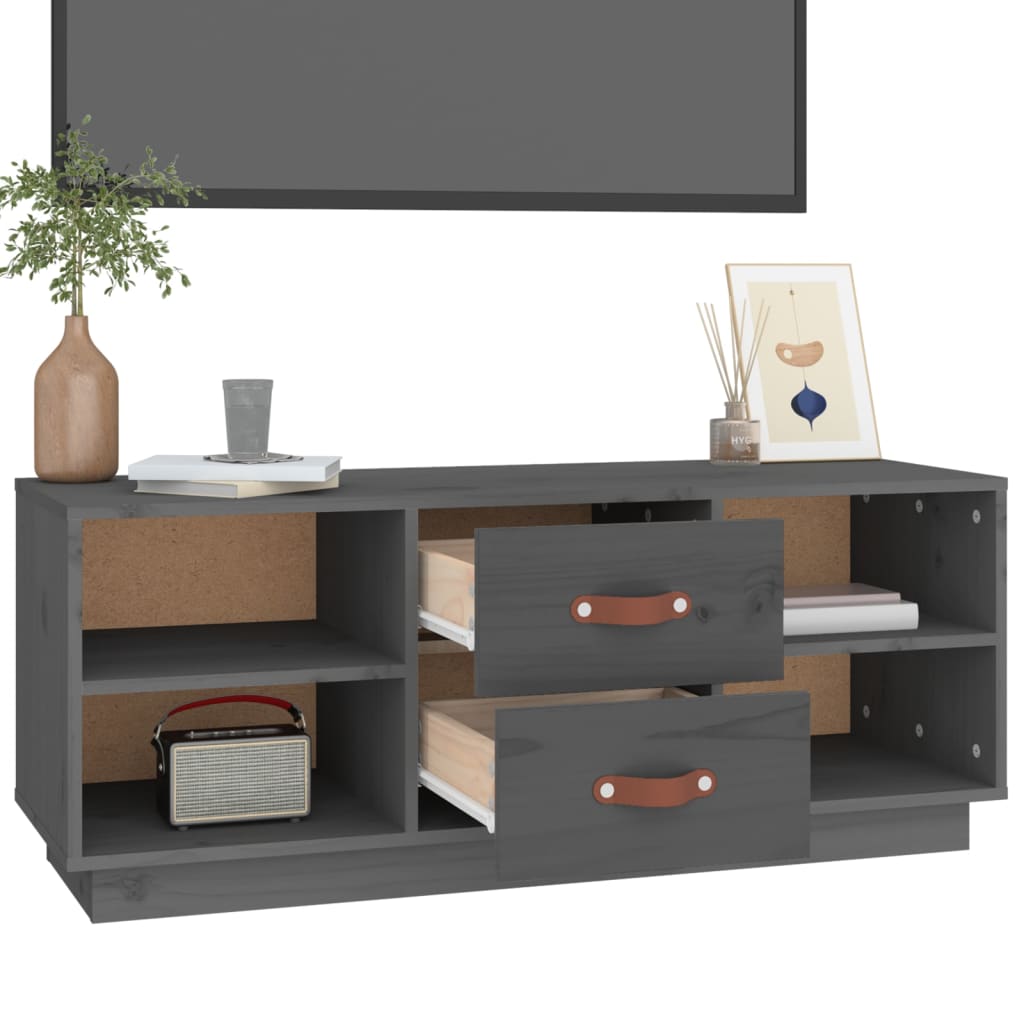 tv-bord 100x34x40 cm massivt fyrretræ grå