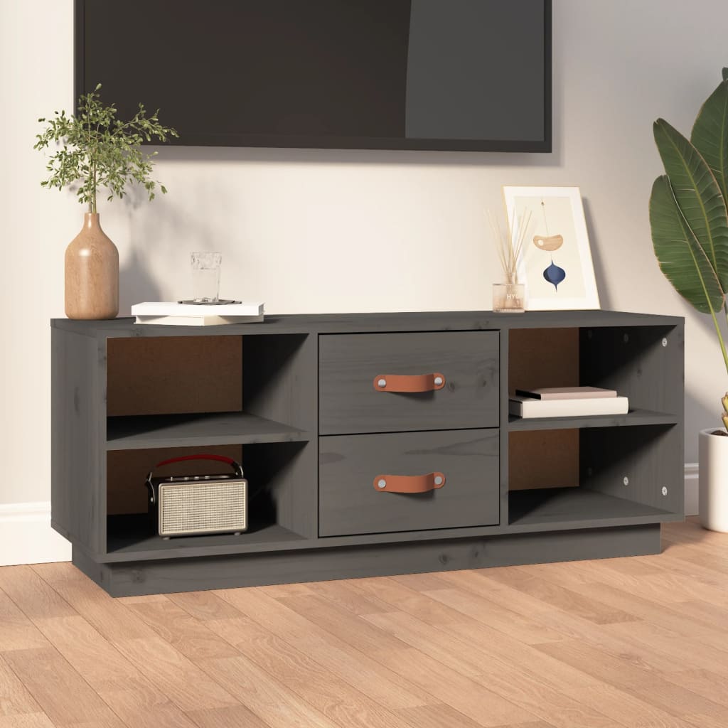 tv-bord 100x34x40 cm massivt fyrretræ grå