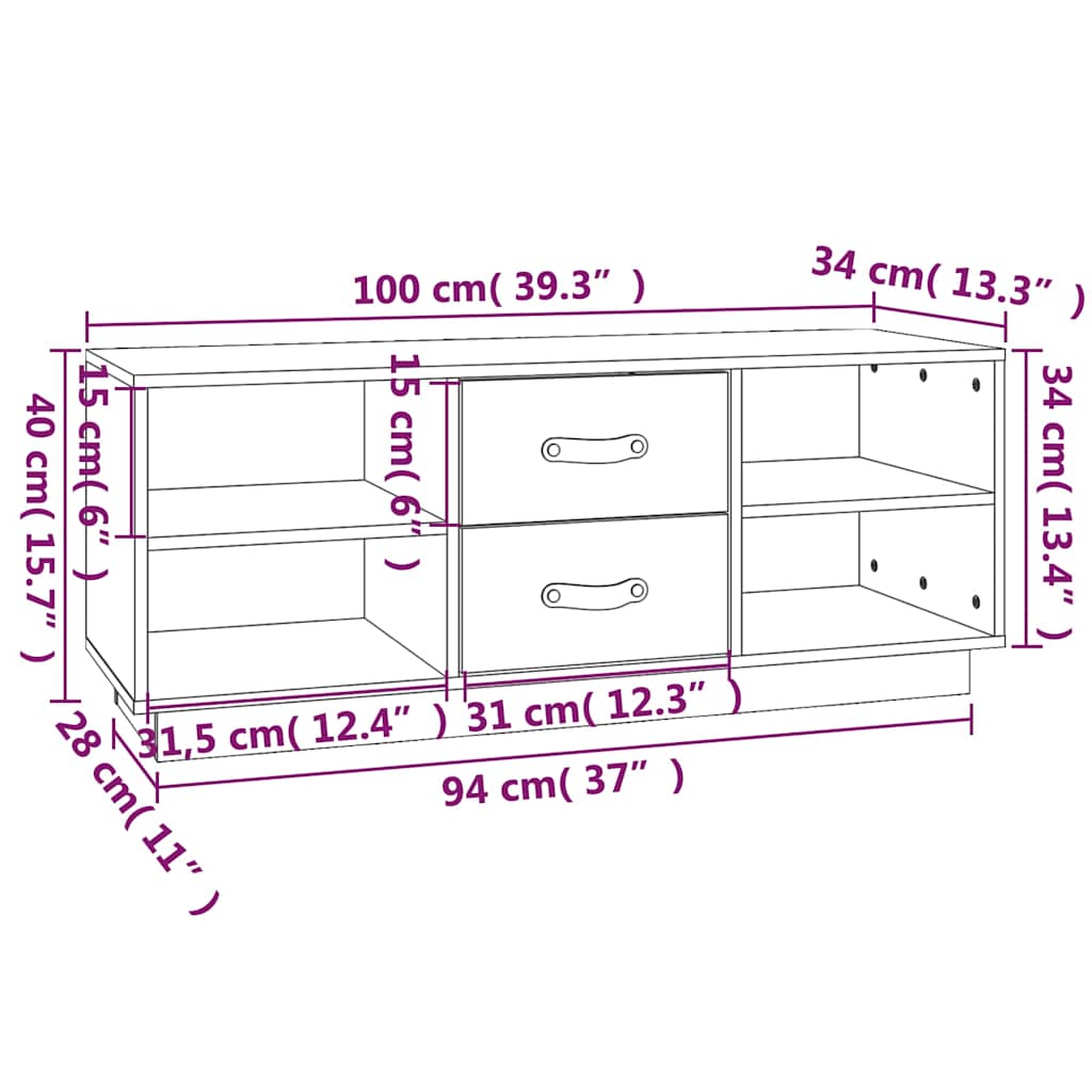 tv-bord 100x34x40 cm massivt fyrretræ gyldenbrun