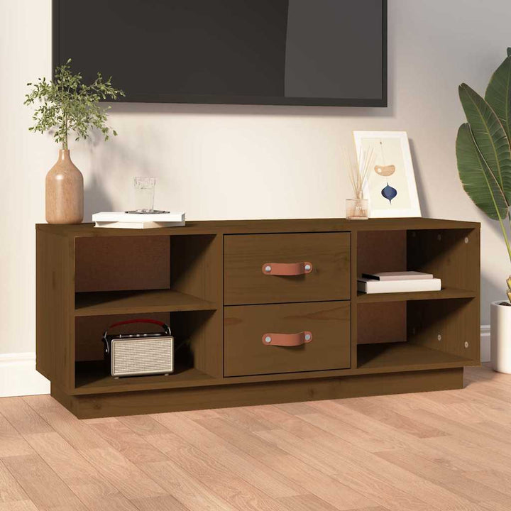 tv-bord 100x34x40 cm massivt fyrretræ gyldenbrun