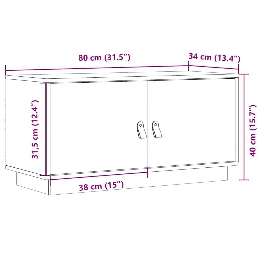 tv-bord 80x34x40 cm massivt fyrretræ gyldenbrun
