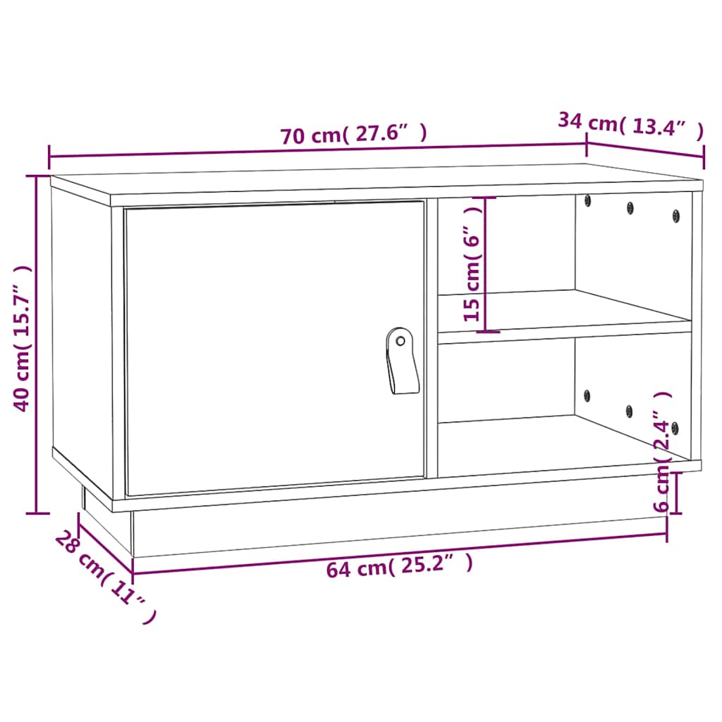 tv-bord 70x34x40 cm massivt fyrretræ grå