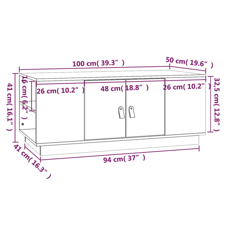 sofabord 100x50x41 cm massivt fyrretræ grå