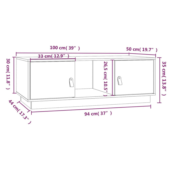 sofabord 100x50x35 cm massivt fyrretræ