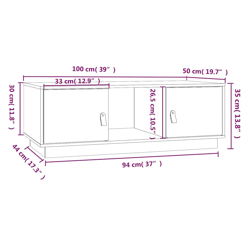 sofabord 100x50x35 cm massivt fyrretræ grå