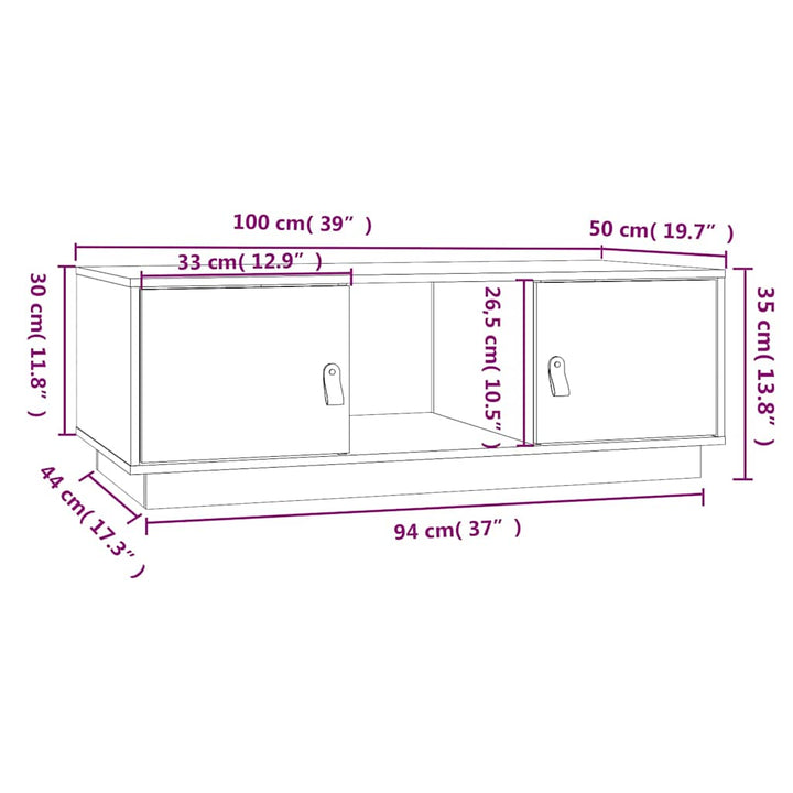 sofabord 100x50x35 cm massivt fyrretræ grå