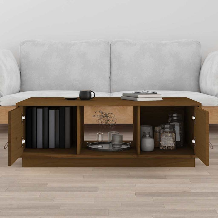sofabord 100x50x35 cm massivt fyrretræ gyldenbrun
