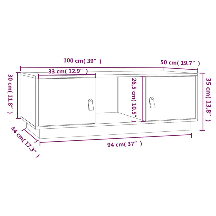 sofabord 100x50x35 cm massivt fyrretræ gyldenbrun