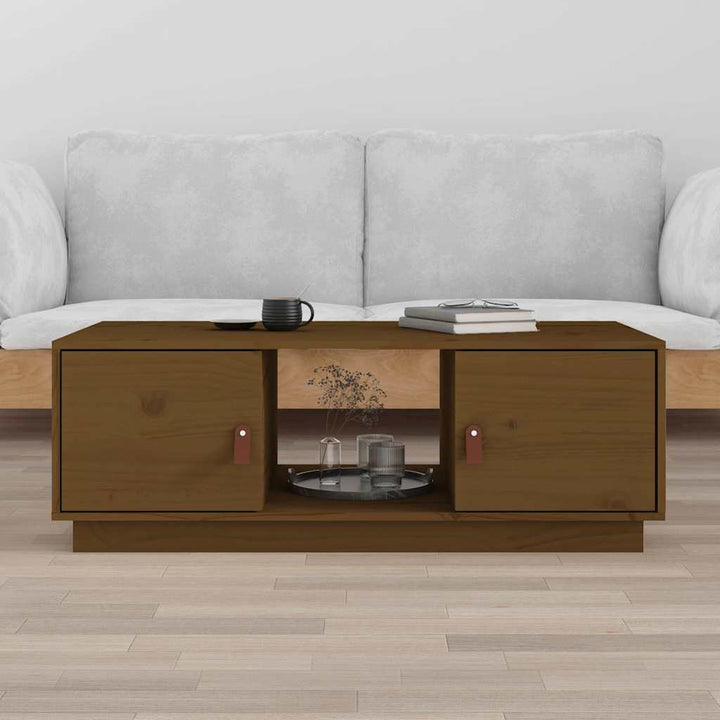 sofabord 100x50x35 cm massivt fyrretræ gyldenbrun