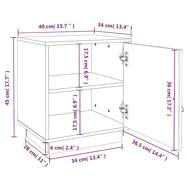 sengebord 40x34x45 cm massivt fyrretræ gyldenbrun