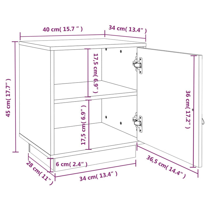sengebord 40x34x45 cm massivt fyrretræ sort