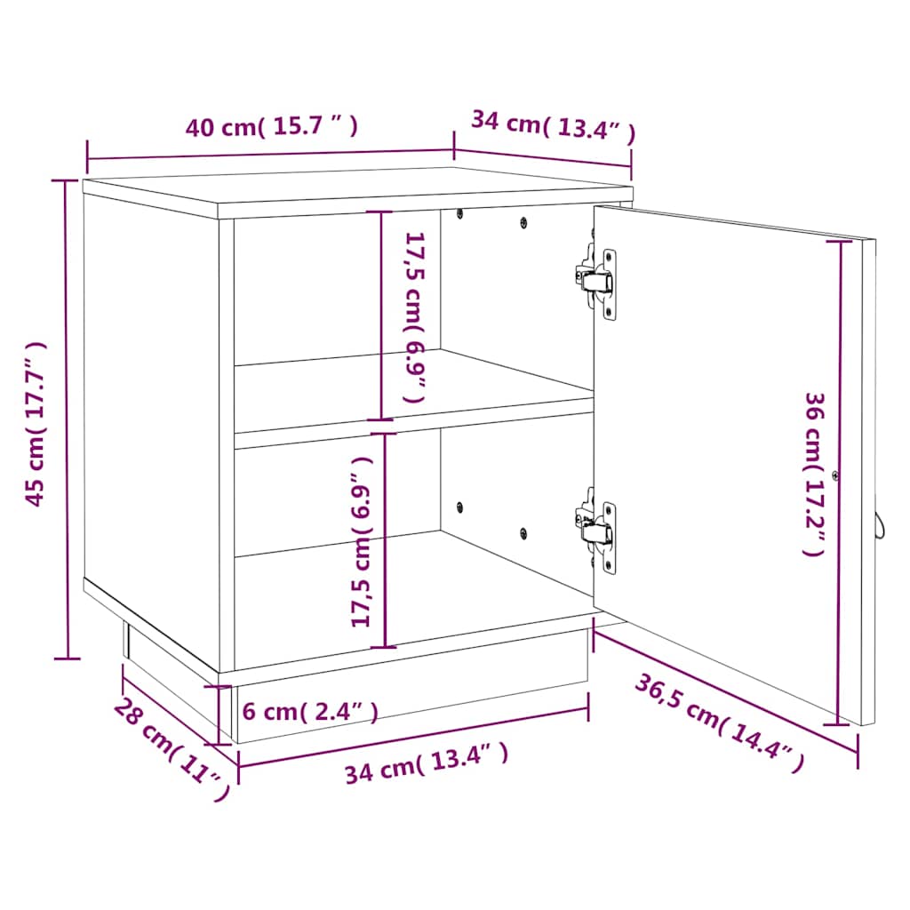 sengebord 40x34x45 cm massivt fyrretræ sort