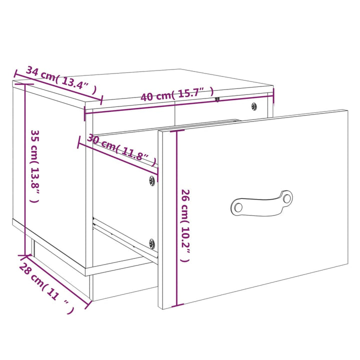 sengebord 40x34x35 cm massivt fyrretræ gyldenbrun