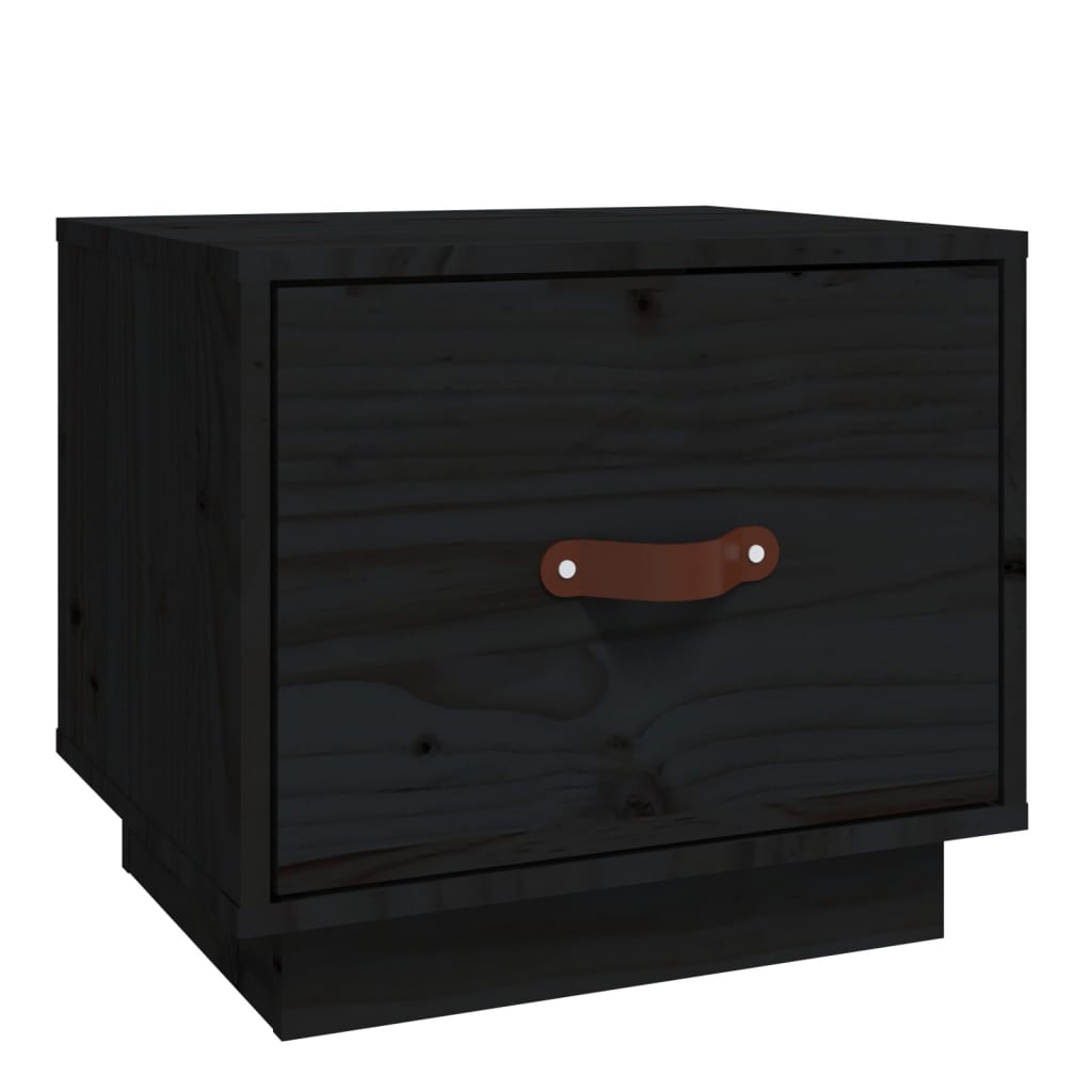 sengebord 40x34x35 cm massivt fyrretræ sort