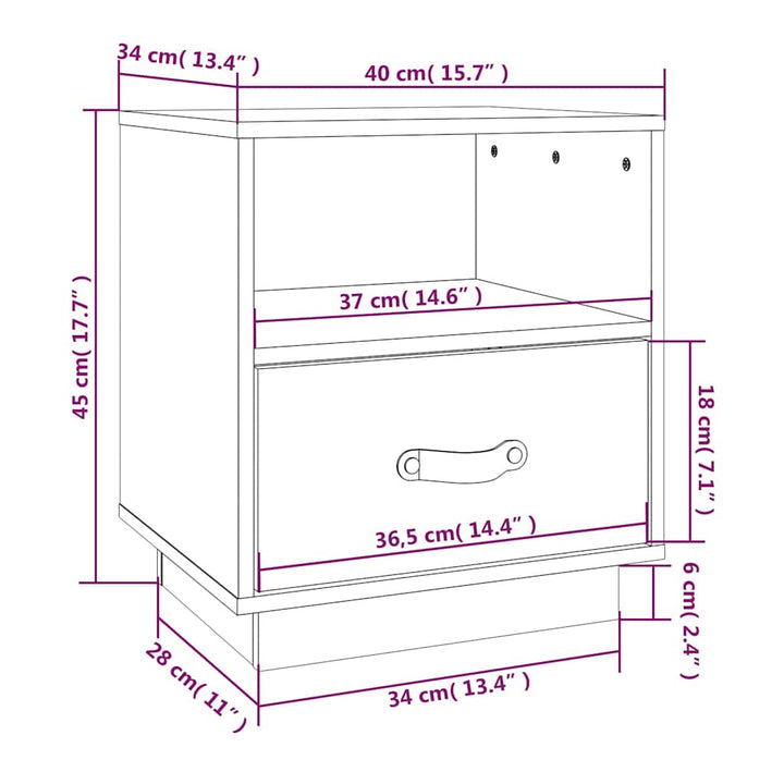 sengeborde 2 stk. 40x34x45 cm massivt fyrretræ grå