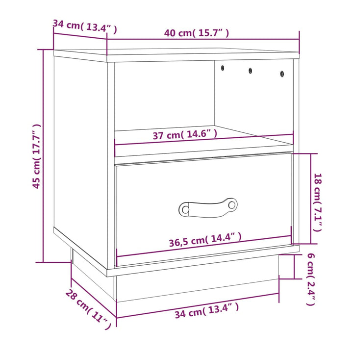sengeborde 2 stk. 40x34x45 cm massivt fyrretræ gyldenbrun