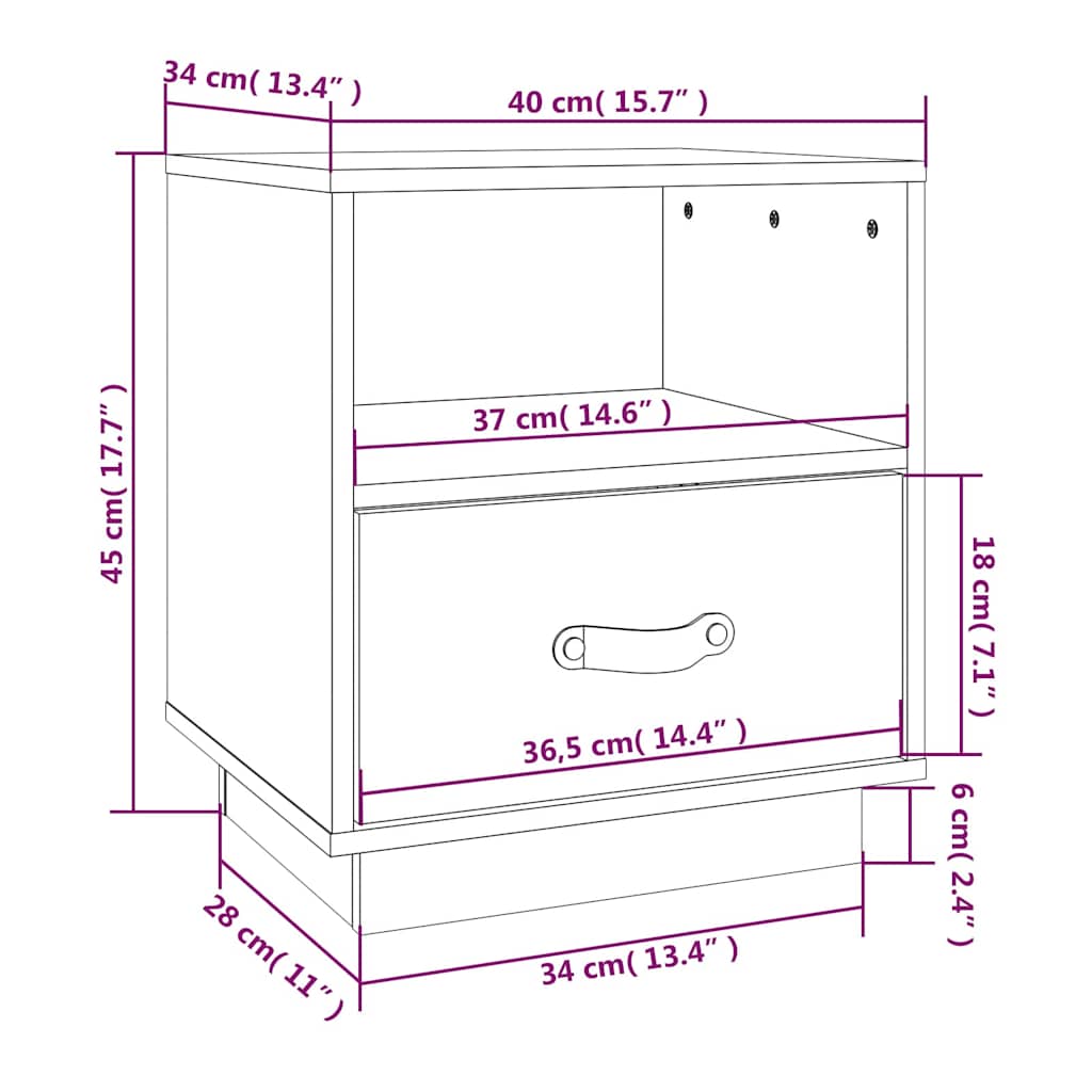 sengeborde 2 stk. 40x34x45 cm massivt fyrretræ sort
