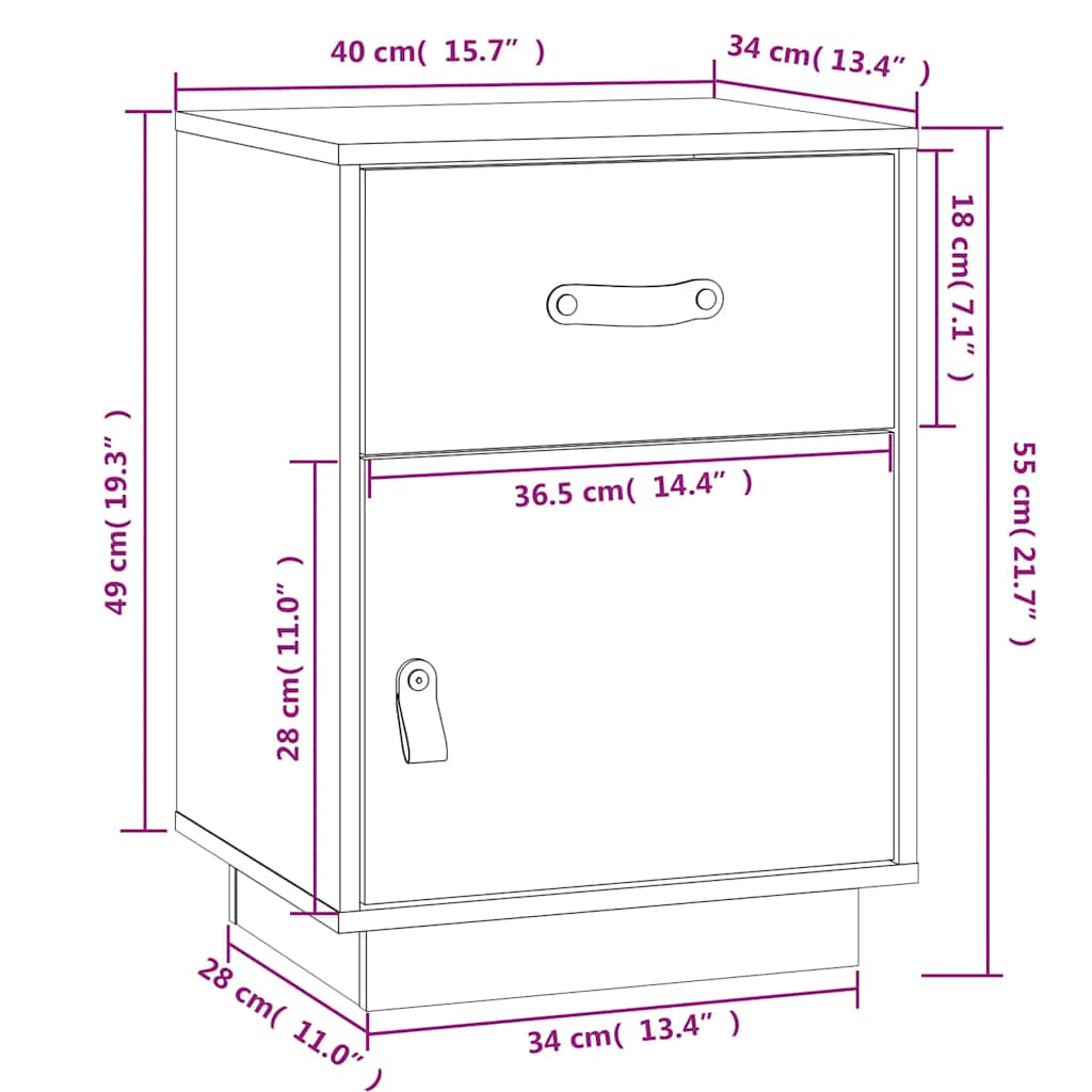 sengeborde 2 stk. 40x34x55 cm massivt fyrretræ grå