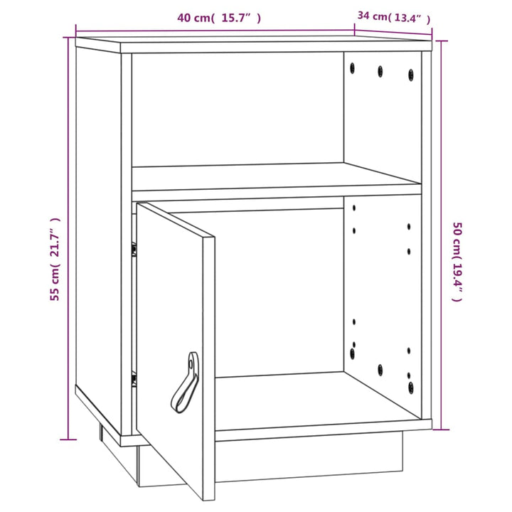 sengebord 40x34x55 cm massivt fyrretræ hvid