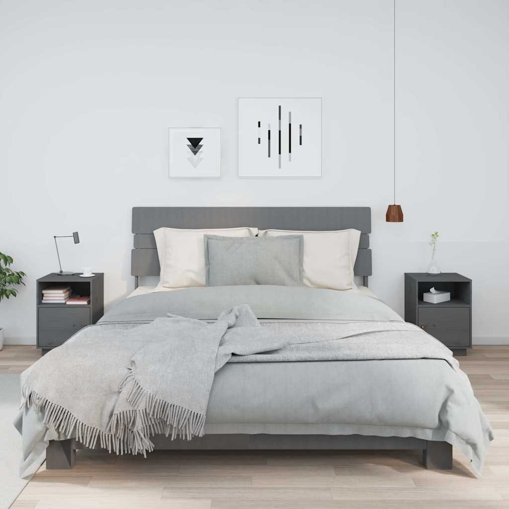 sengeborde 2 stk. 40x34x55 cm massivt fyrretræ grå
