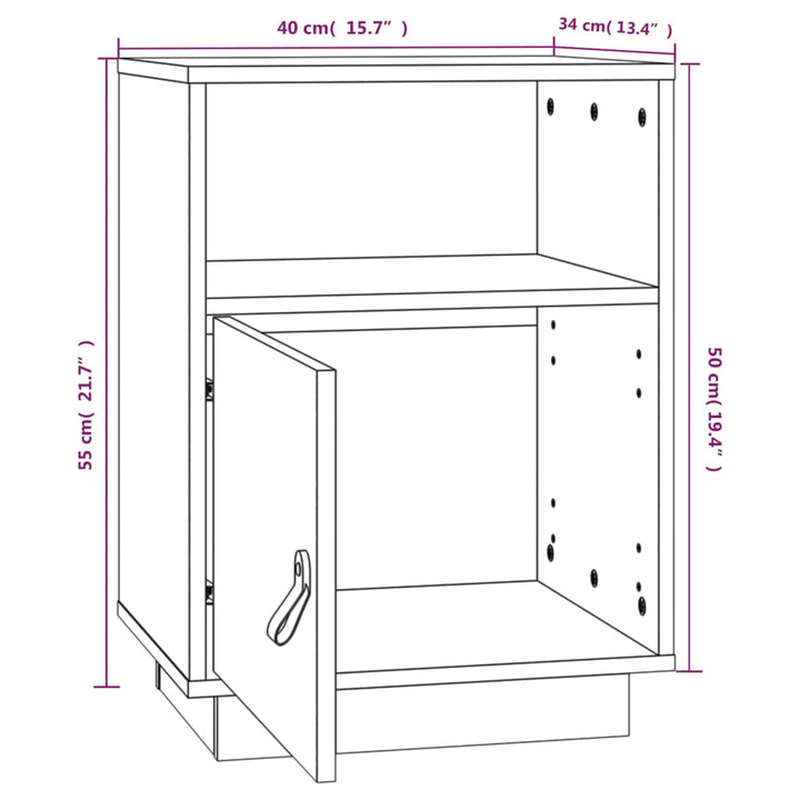 sengebord 40x34x55 cm massivt fyrretræ sort
