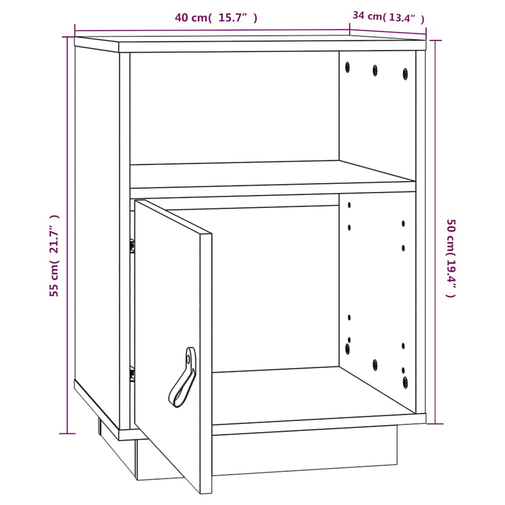 sengeborde 2 stk. 40x34x55 cm massivt fyrretræ sort