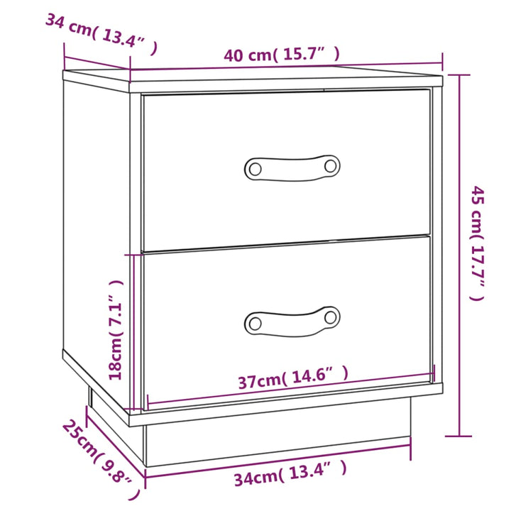 sengebord 40x34x45 cm massivt fyrretræ hvid