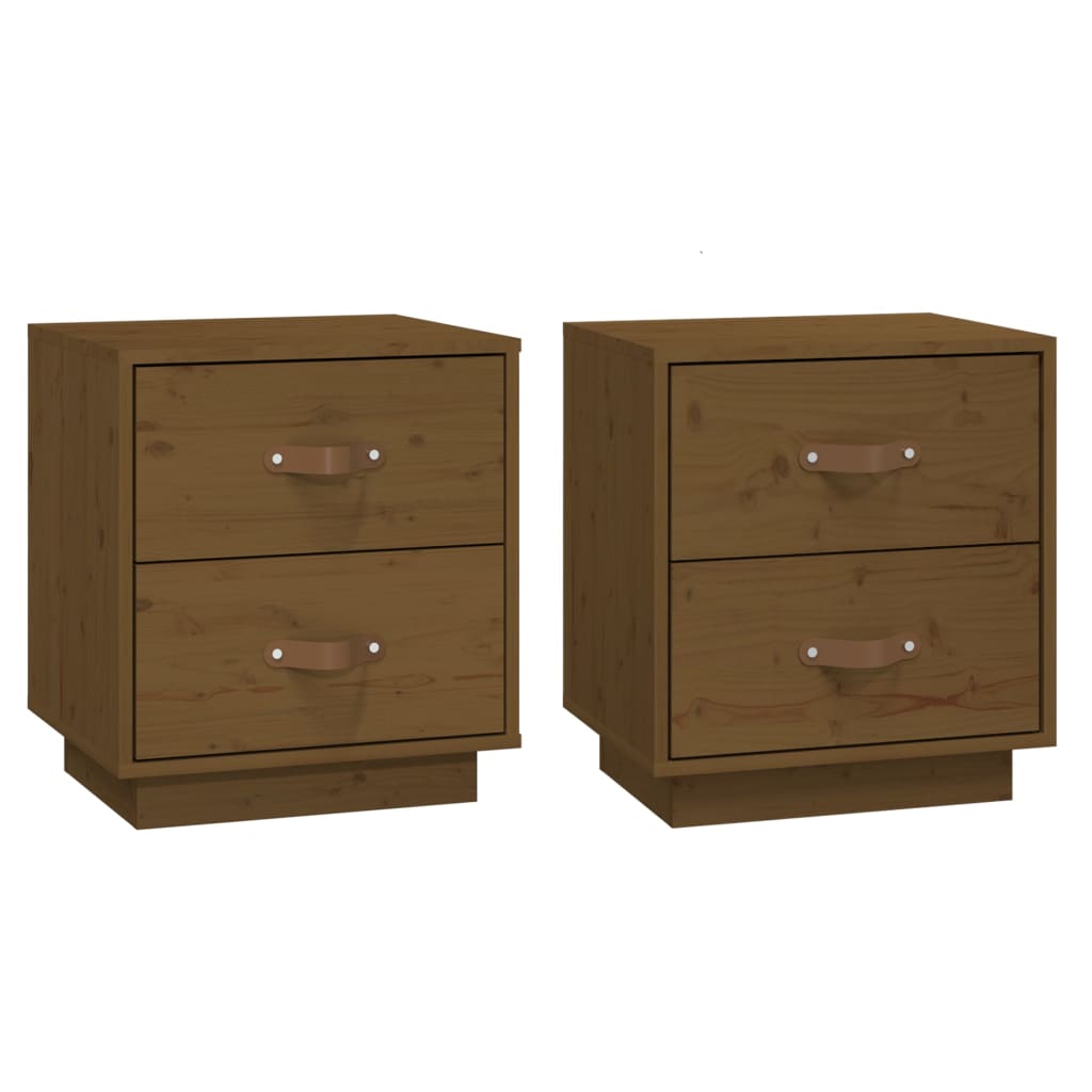 sengeborde 2 stk. 40x34x45 cm massivt fyrretræ gyldenbrun