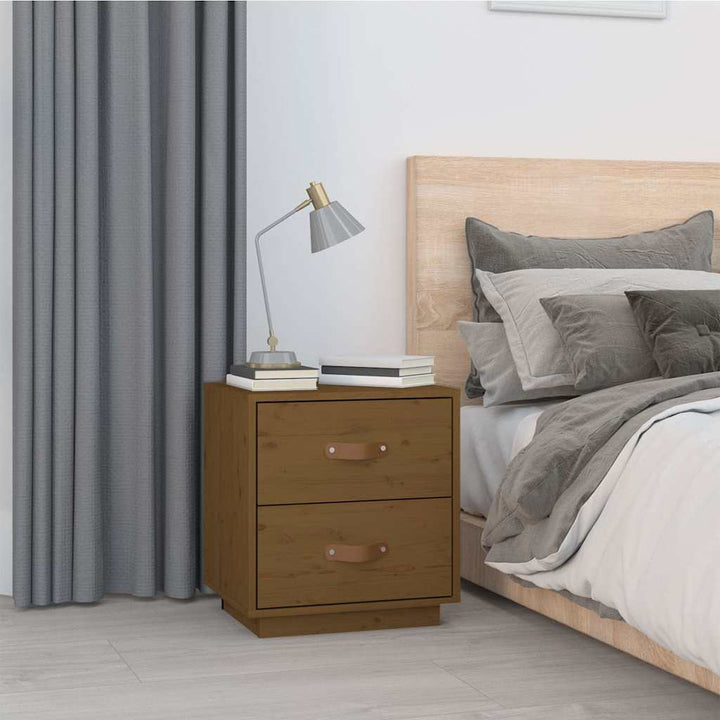 sengeborde 2 stk. 40x34x45 cm massivt fyrretræ gyldenbrun