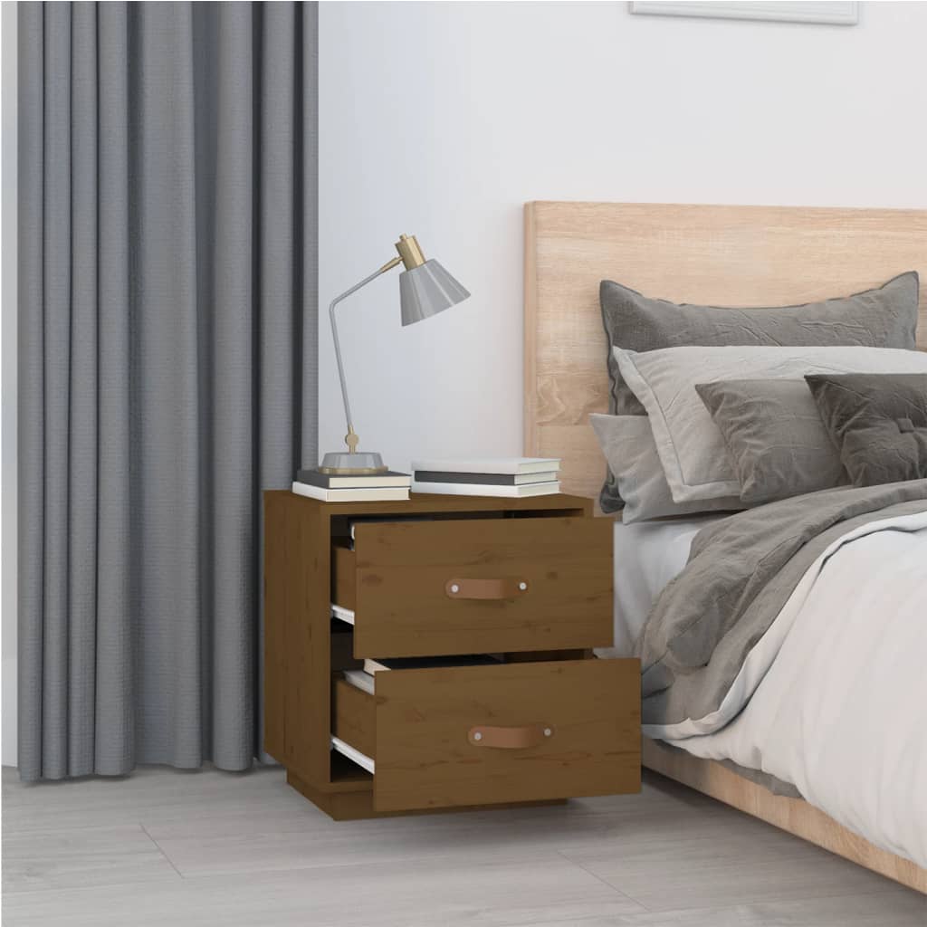 sengeborde 2 stk. 40x34x45 cm massivt fyrretræ gyldenbrun