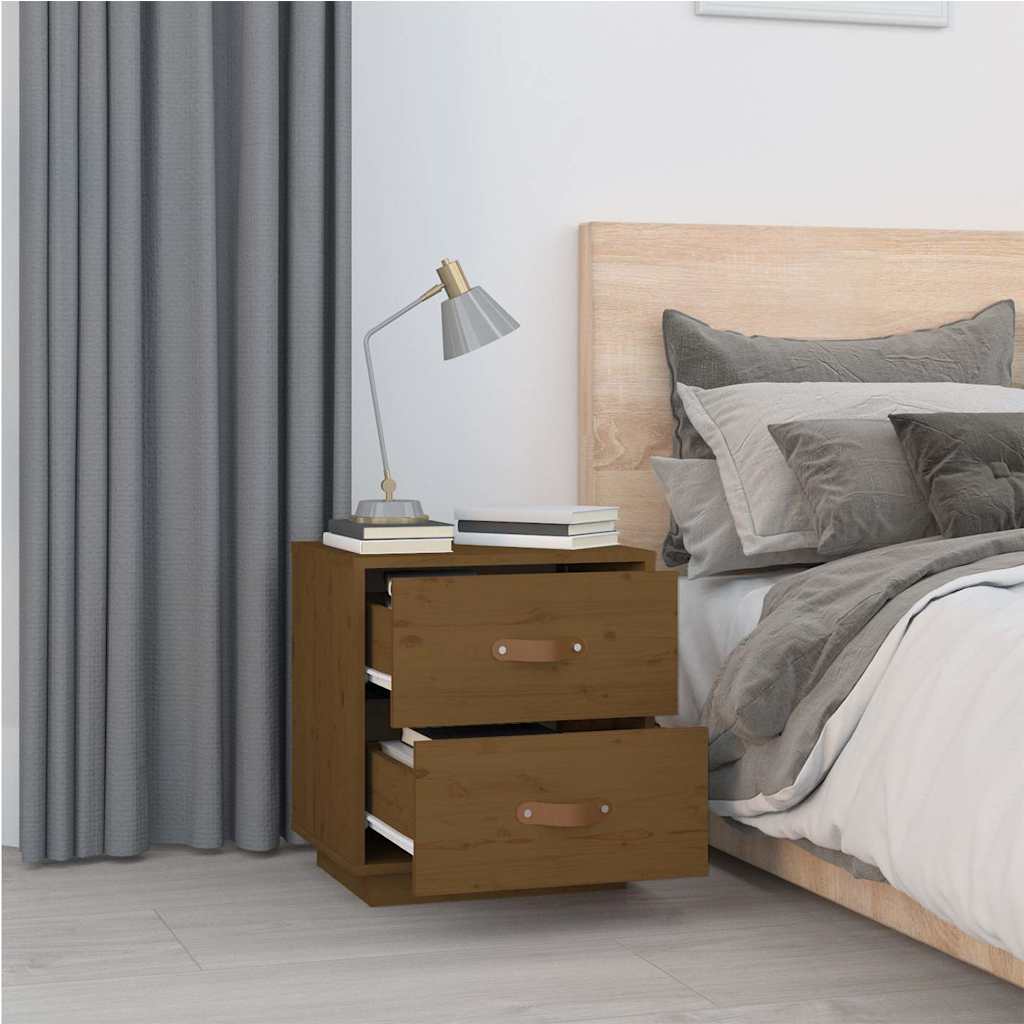 sengeborde 2 stk. 40x34x45 cm massivt fyrretræ gyldenbrun