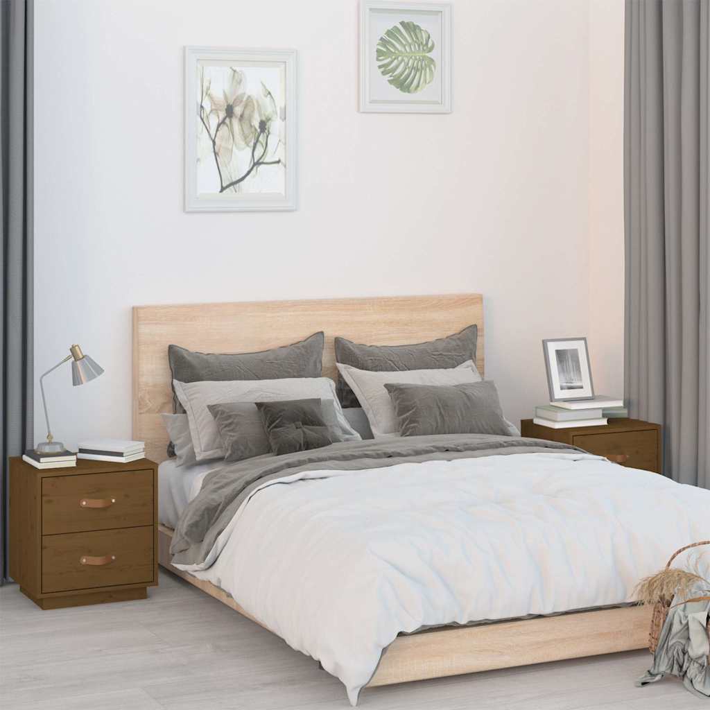 sengeborde 2 stk. 40x34x45 cm massivt fyrretræ gyldenbrun