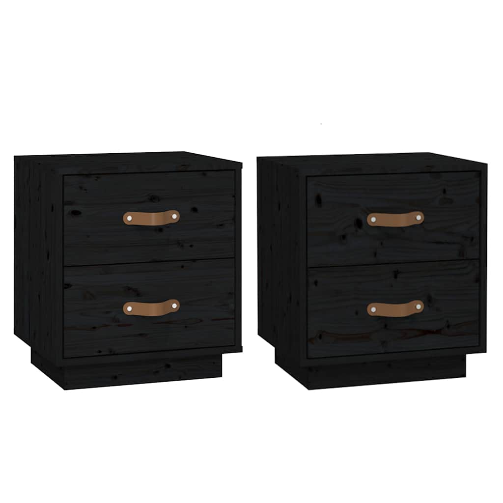 sengeborde 2 stk. 40x34x45 cm massivt fyrretræ sort