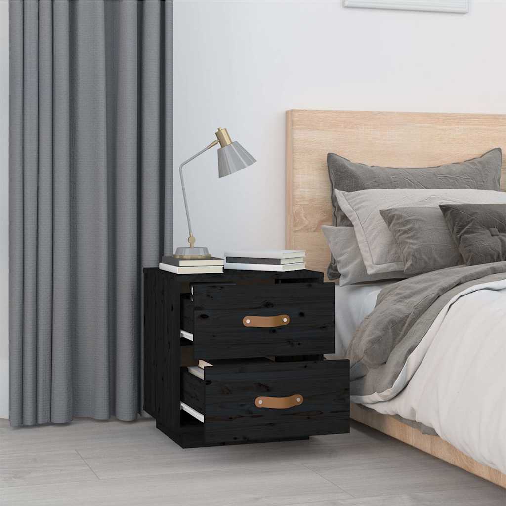 sengeborde 2 stk. 40x34x45 cm massivt fyrretræ sort