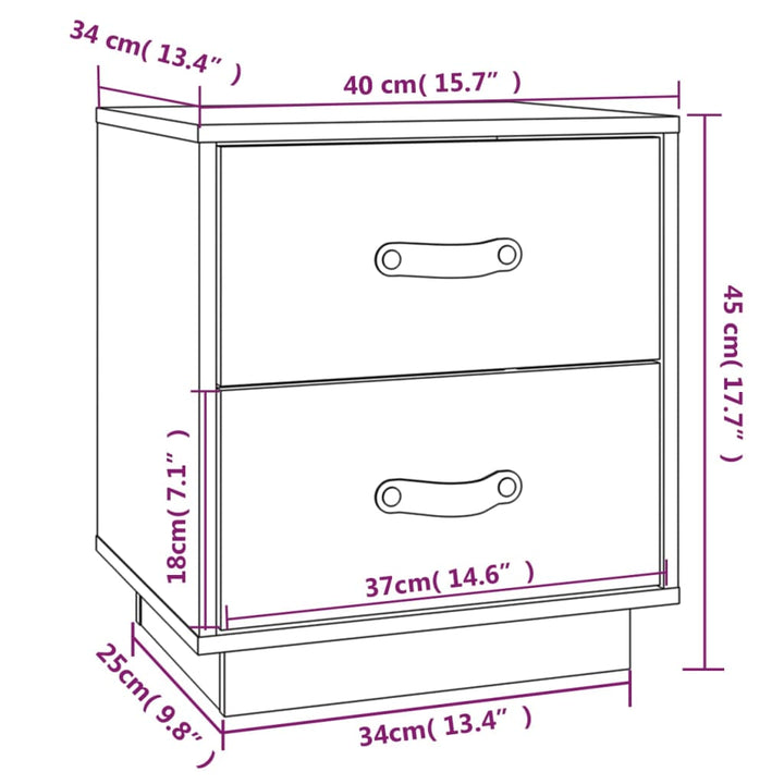 sengeborde 2 stk. 40x34x45 cm massivt fyrretræ sort